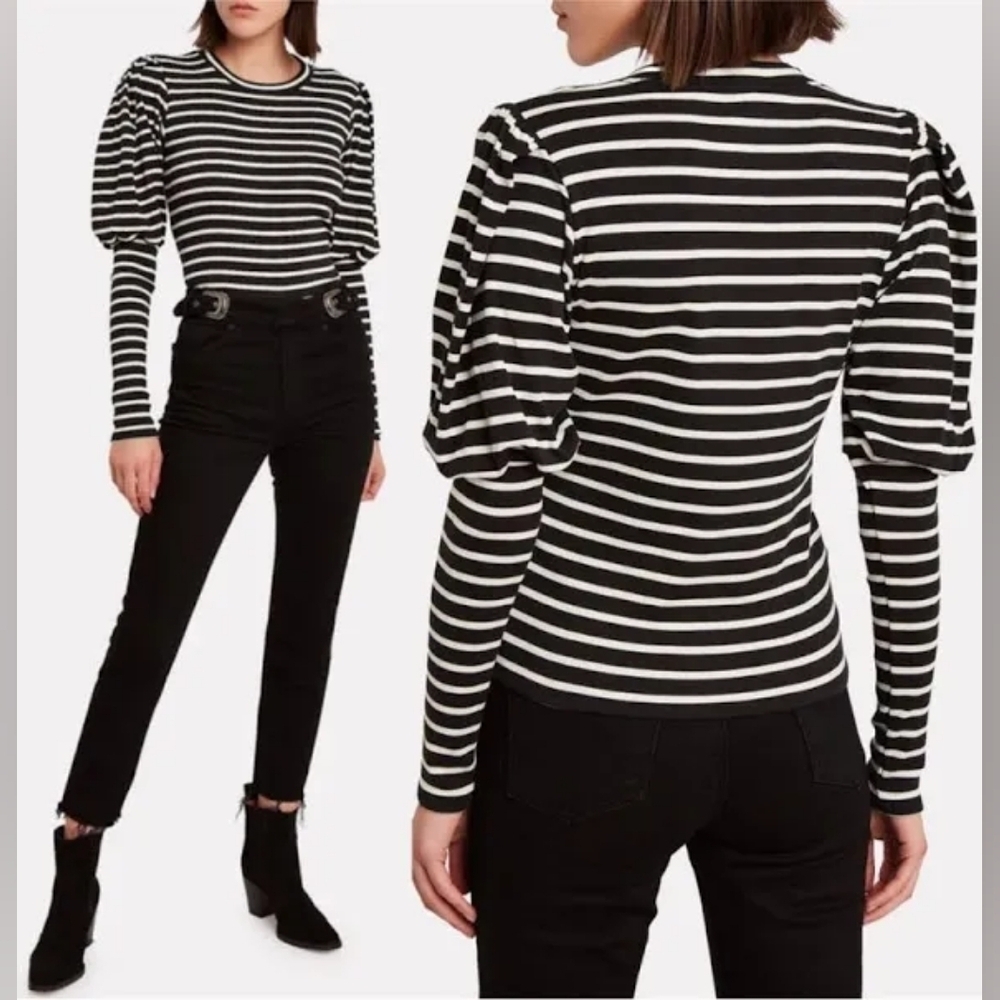 Veronica Beard Striped Pima Cotton Stretch Crew Neck Top | Everyday Luxe | Small